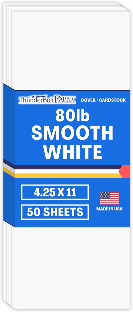 Bright White 4.25x11 50 Sheets Cardstock 80 lb Cover 216 gsm Smooth Finish Half Letter Long Cut Rack Cards Restaurant Menus