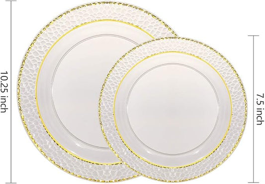 Nervure 102PCS Black Plastic Plates - Disposable Black Party Plates Include 51PCS 10.25inch Dinner Plate & 51PCS 7.5inch Dessert Plate for Halloween & Party & New Year & Father's Day