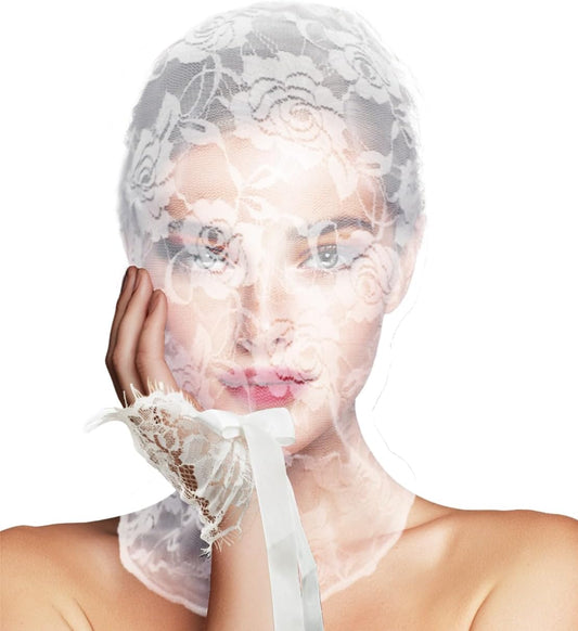 Floral Lace Full Face Mask, Wrist Cuff, Hair Bibbon for Photography Halloween Cosplay DIY Enthusiasts