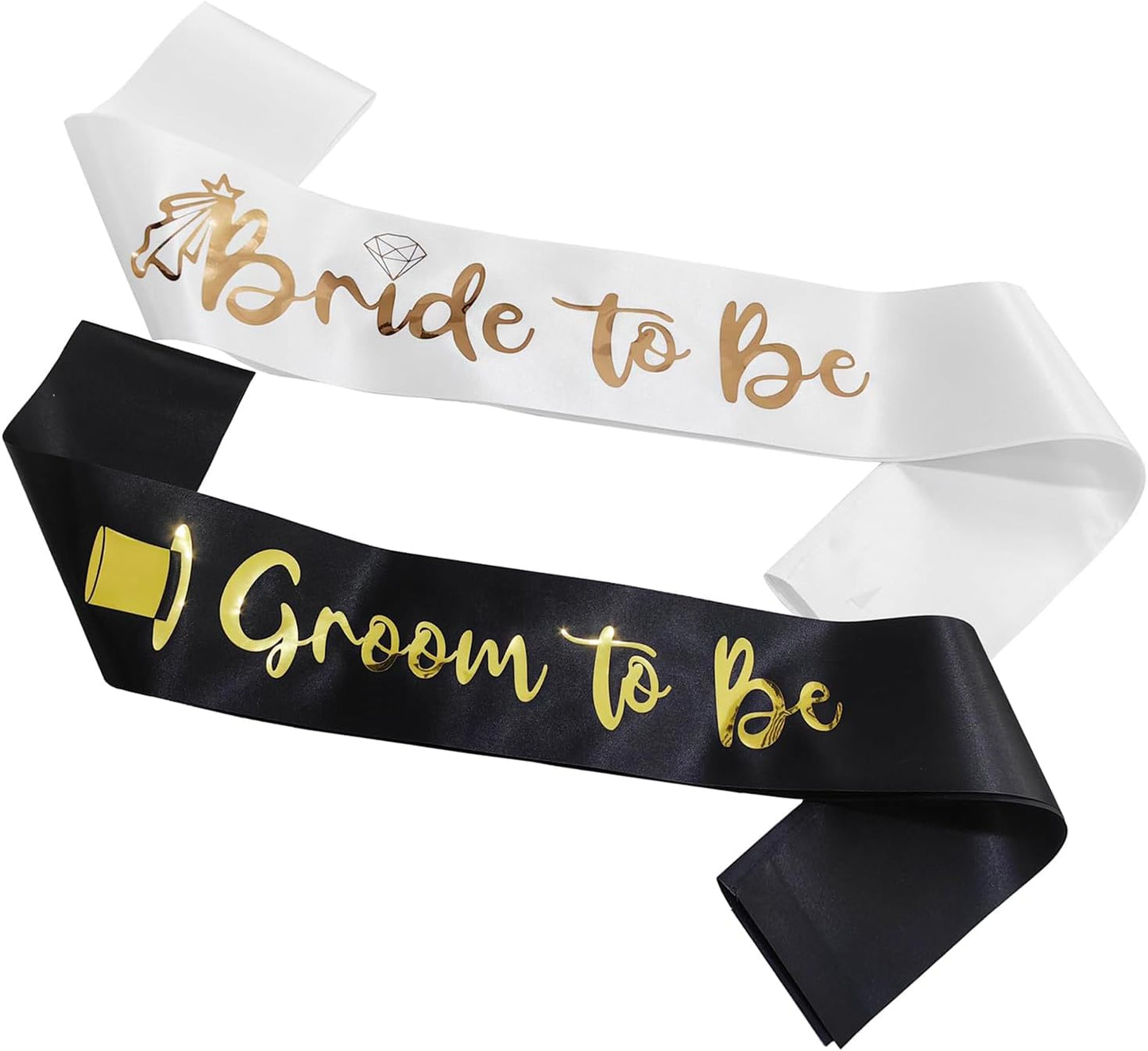 Agrifilm Groom to Be Sash and Bride to Be Sash Kit, Bachelorette Sashes for Bachelorette Party Supplies Bachelor Engagement Bridal Shower (Black+Gold)