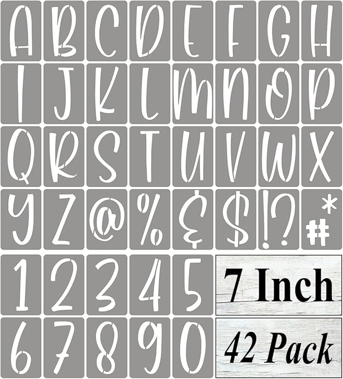 7 Inch Alphabet Letter Stencils for Painting - 42 Pack Letter and Number Stencil Templates with Signs for Painting on Wood, Reusable Letters and Numbers Stencils for Chalkboard Wood Signs & Wall Art