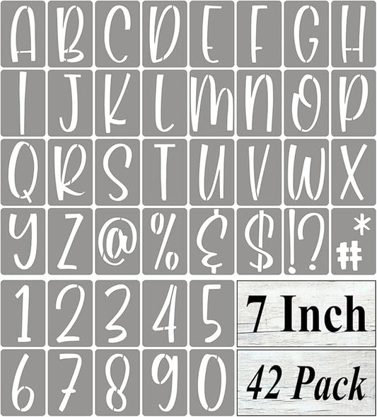 7 Inch Alphabet Letter Stencils for Painting - 42 Pack Letter and Number Stencil Templates with Signs for Painting on Wood, Reusable Letters and Numbers Stencils for Chalkboard Wood Signs & Wall Art