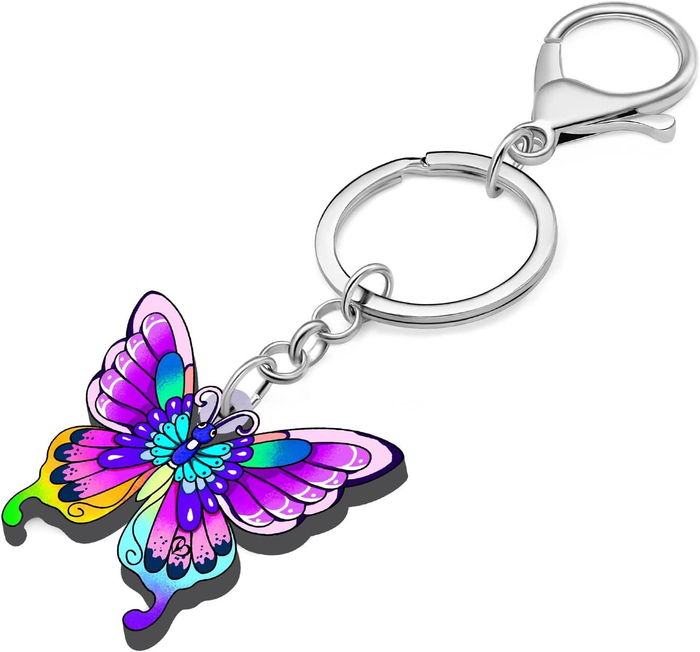 BONSNY Morpho Menelaus Butterfly Key Chains for Women Car Purse Bag Rings Pendant Charms