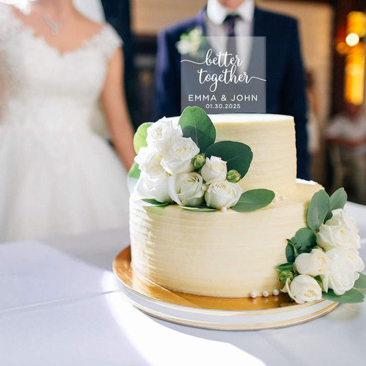 Andaz Press Better Together Modern Custom Wedding Cake Topper, Acrylic Square Personalized Couple Cake Topper