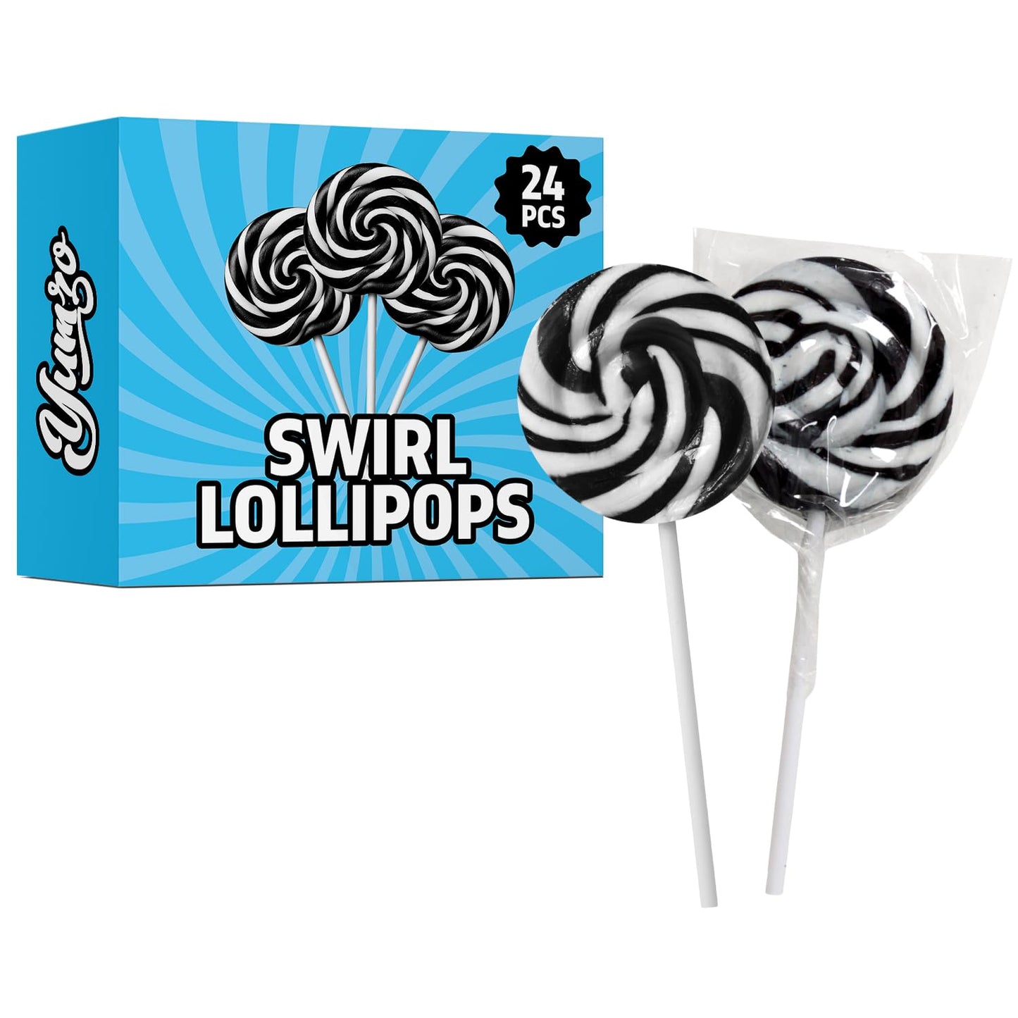 Black and White Halloween Lollipops, 24 Pieces of swirl Lollipops Individually Wrapped, Perfect Trick or Treat for Kids and Adults, Halloween Candy Individually Wrapped for Sharing at Parties