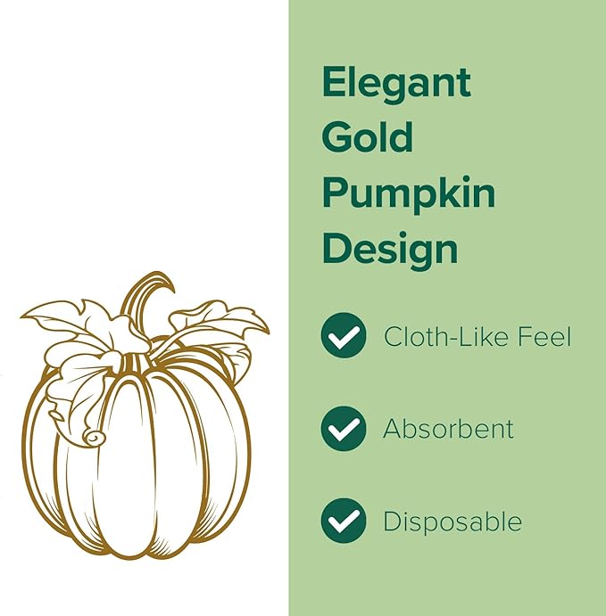 SimuLinen Gold Pumpkin Linen Feel Disposable Bathroom Hand Towels - Thanksgiving Soft, Absorbent, Single-Use 12"x17" Paper Towels, 100ct (Made in USA)