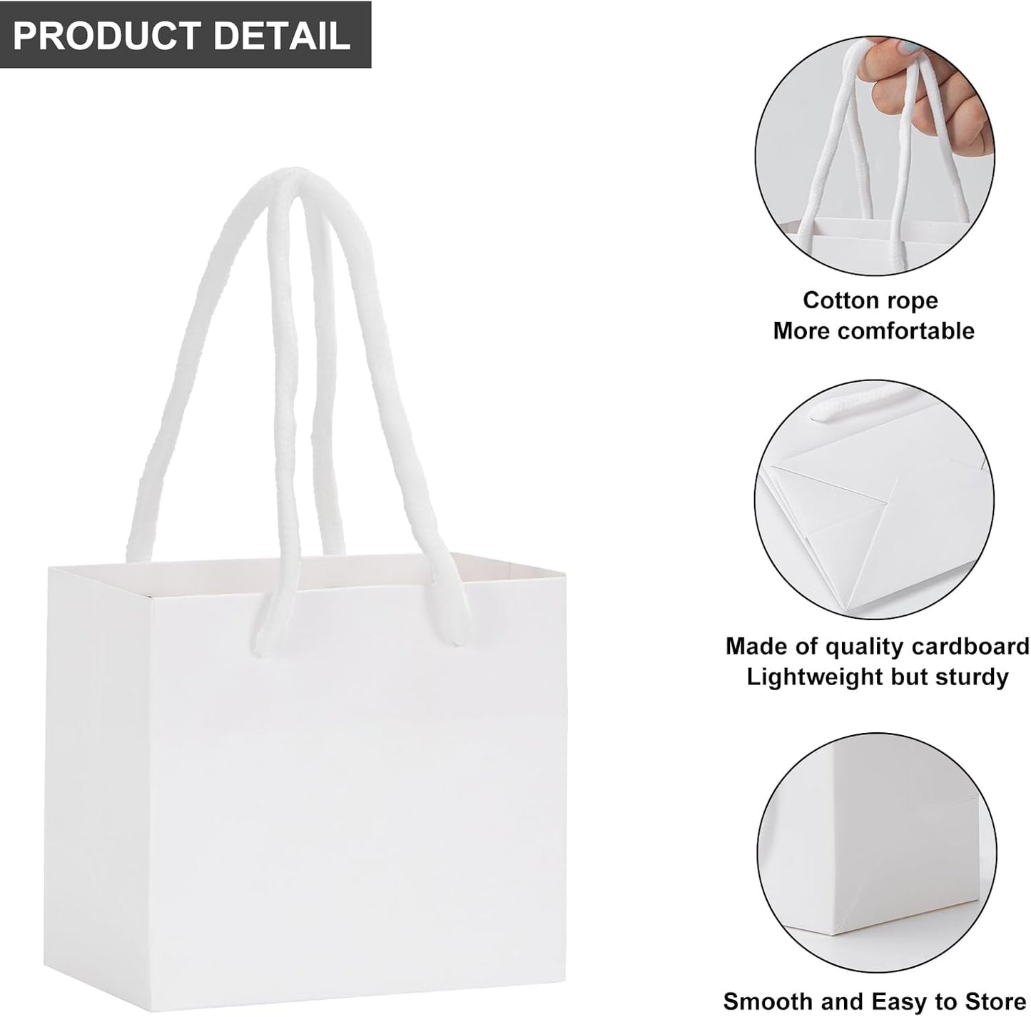 driew Small White Gift Bags 50 Pcs, 4.5" x 2.8" x 4" Min Thick Kraft Paper Bags Bulk with White Handles Set for Wedding Party Birthday Gathering Baby Shower