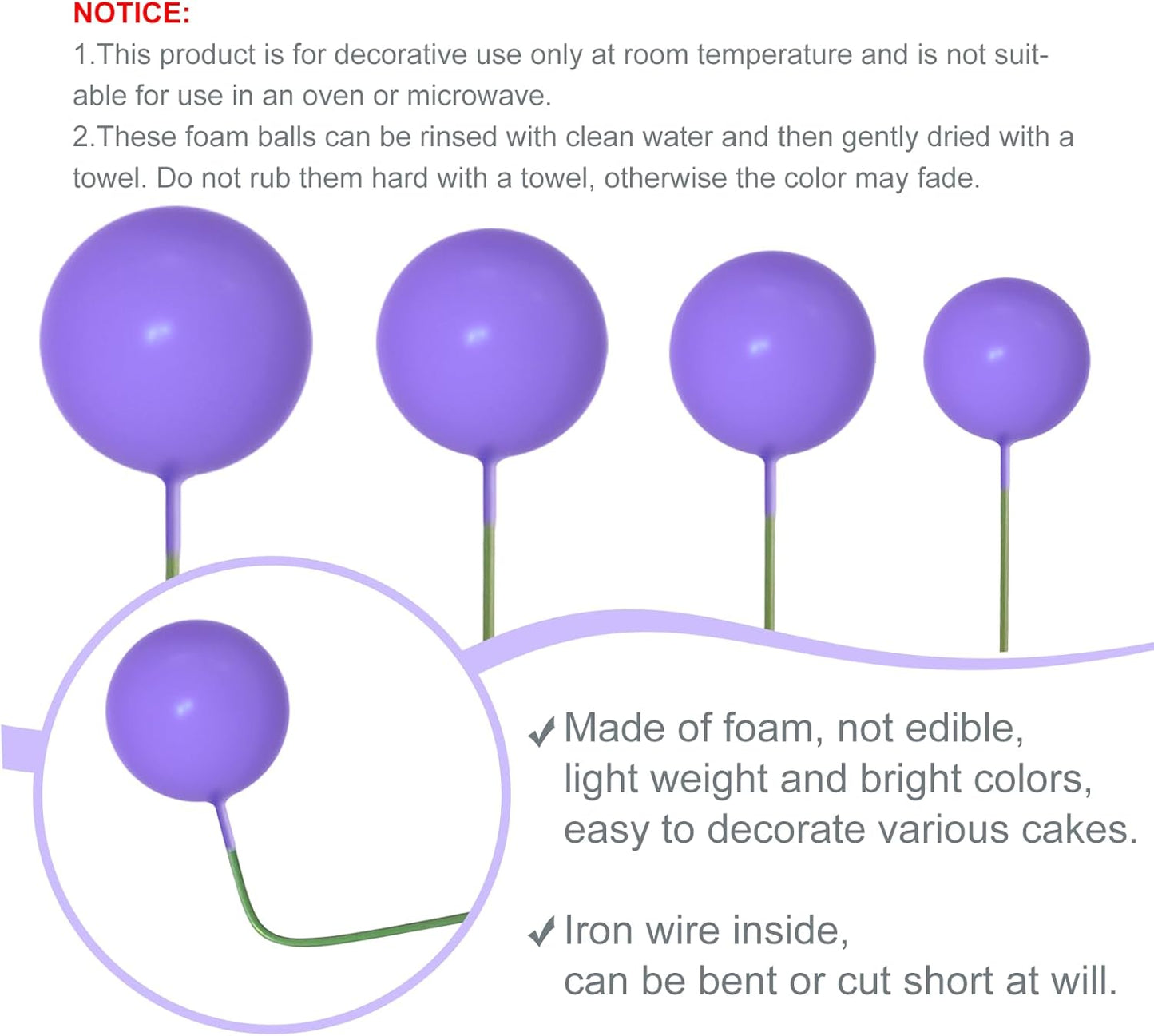 NEBURORA 64 Pcs Balls Cake Toppers and Leaves Decoration Set Mini Balloons for Cake Decorating Supplies Balls Cake decorations for Baby Shower Cake Toppers Birthday Cake Decoration(Purple Silver)