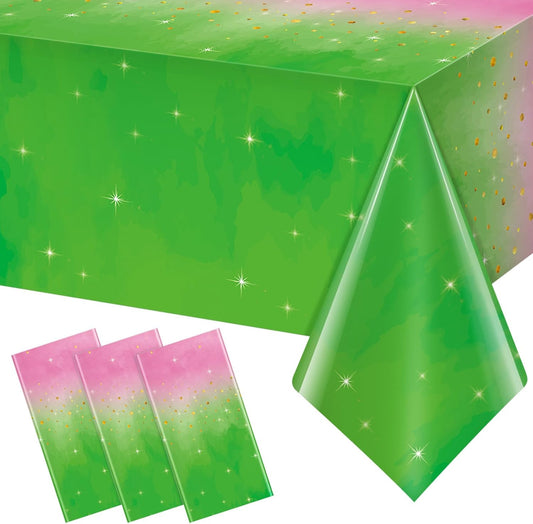 3pcs Witch Party Decorations Tablecloth,Pink and Green Disposable Rectangle Plastic Table Cloth,Witch Theme Table Cover for Kids Baby Shower Wedding Birthday Party Supplies Decors,54 x 108Inch