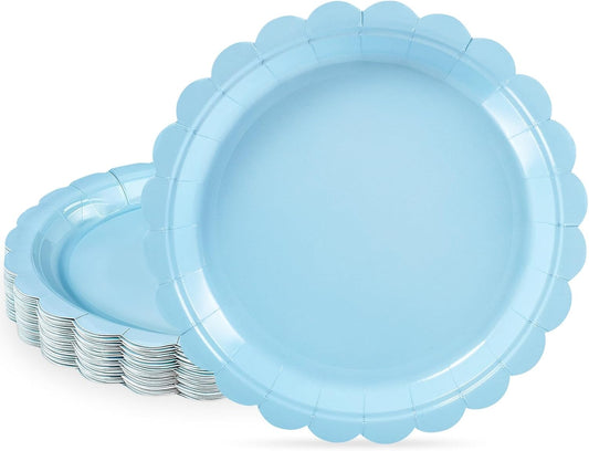 30 Pcs Dessert Plates Disposable, 7 Inch Light Blue Cake Plates Scalloped Small Appetizer Birthday Plate Cute Baby Blue Paper Plate for Boy Baby Shower, Birthday, Wedding