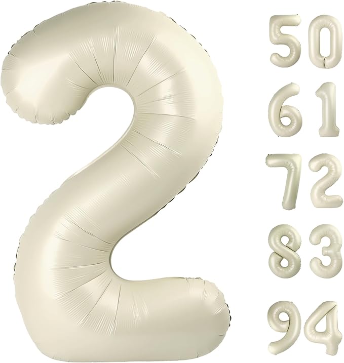 Cream 2 Balloon, Cream Number Balloons 40 Inch, 2nd Number Birthday Decorations, Second Two Birthday Party Supplies, Number 2 Balloon