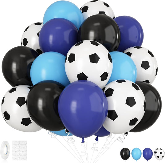 30pcs Soccer Balloon Blue Black,Soccer Print Balloon Set,Football Birthday Decorations 12 Inch for Boys Kids Football Sport Theme Party Decorations