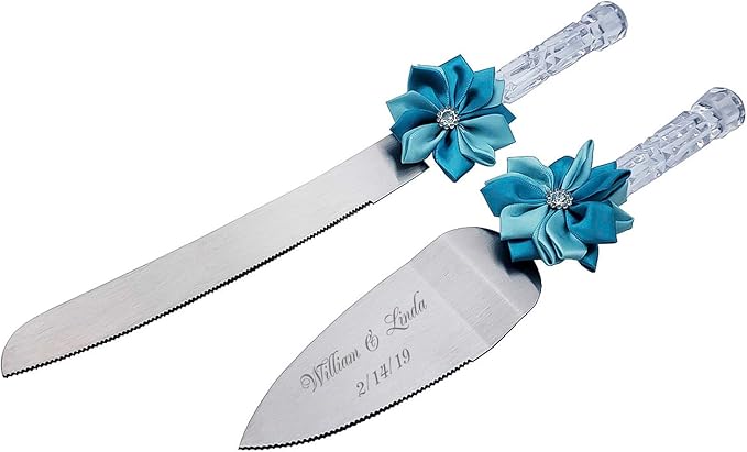 GIFTS INFINITY Personalized Wedding Cake Knife and Server Set with Engraving – Cake Cutting Utensil Set, Keepsake Gift for Wedding, Anniversary, Reception, Birthday & Other Occasions (Blue TT)