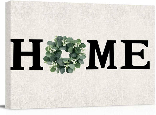 Home Green Eucalyptus Leaves Garland Canvas Wall Art Retro Linen Wall Painting Canvas Picture Prints Framed Artwork for Office Bedroom Bathroom Kitchen Home Decorations,32x24In