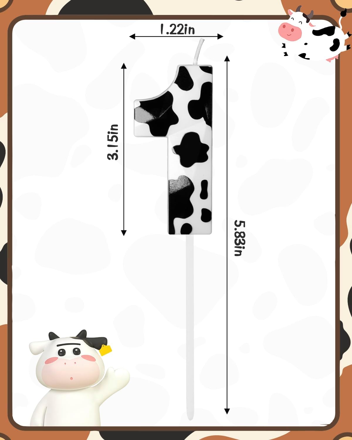 Number 1 Black Cow Birthday Candles，2.68 inch Metallic 3D Cow Birthday Candles, Cow Themed Cake Topper Decorations for Birthday Party Anniversary Celebration Supplies