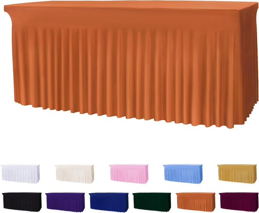 Table Skirts for 8ft Rectangle Tables - 1PCS Light Brown Table Covers for 8 Foot Tables, Wrinkle Resistant Ruffles Elastic Table Cloths and Table Skirt for Banquets/Weddings/Parties/Birthday