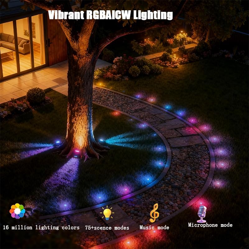 Outdoor Ground Lights 31FT Patio Decorations Smart Outdoor Christmas Lights with IC+RGB 20 Pathway Light IP67 Waterproof for Halloween Christmas Birthday Holiday Party APP/Remote Control