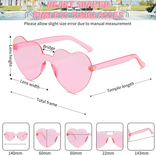 12/20/24 Pairs Heart Sunglasses for Women Men, Trendy Heart Shaped Rimless Transparent Sunglasses, Bachelorette Party