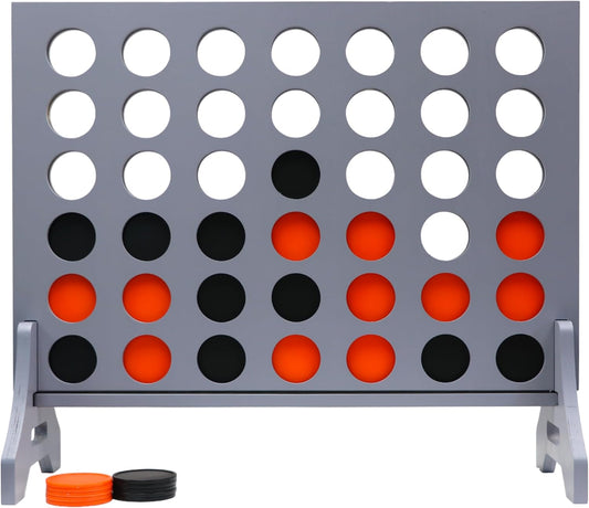 Tailgating Pros Premium Grey Giant Four in a Row with Carrying Case - Jumbo Oversized Outdoor Yard Game - Connect Multiple Pucks in a Row to Win - Many Puck Colors Available!