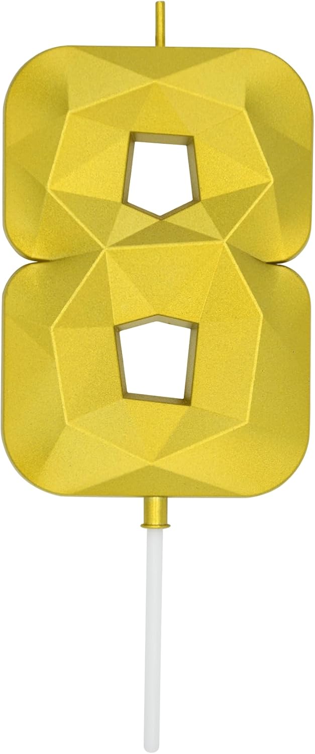 DERVENTA Large Birthday Candle Number 3D Gold 3.7 inch Party Celebration Anniversary Decoration Cake Topper 1 Piece (Number 8 Gold)