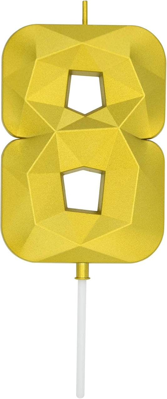 DERVENTA Large Birthday Candle Number 3D Gold 3.7 inch Party Celebration Anniversary Decoration Cake Topper 1 Piece (Number 8 Gold)