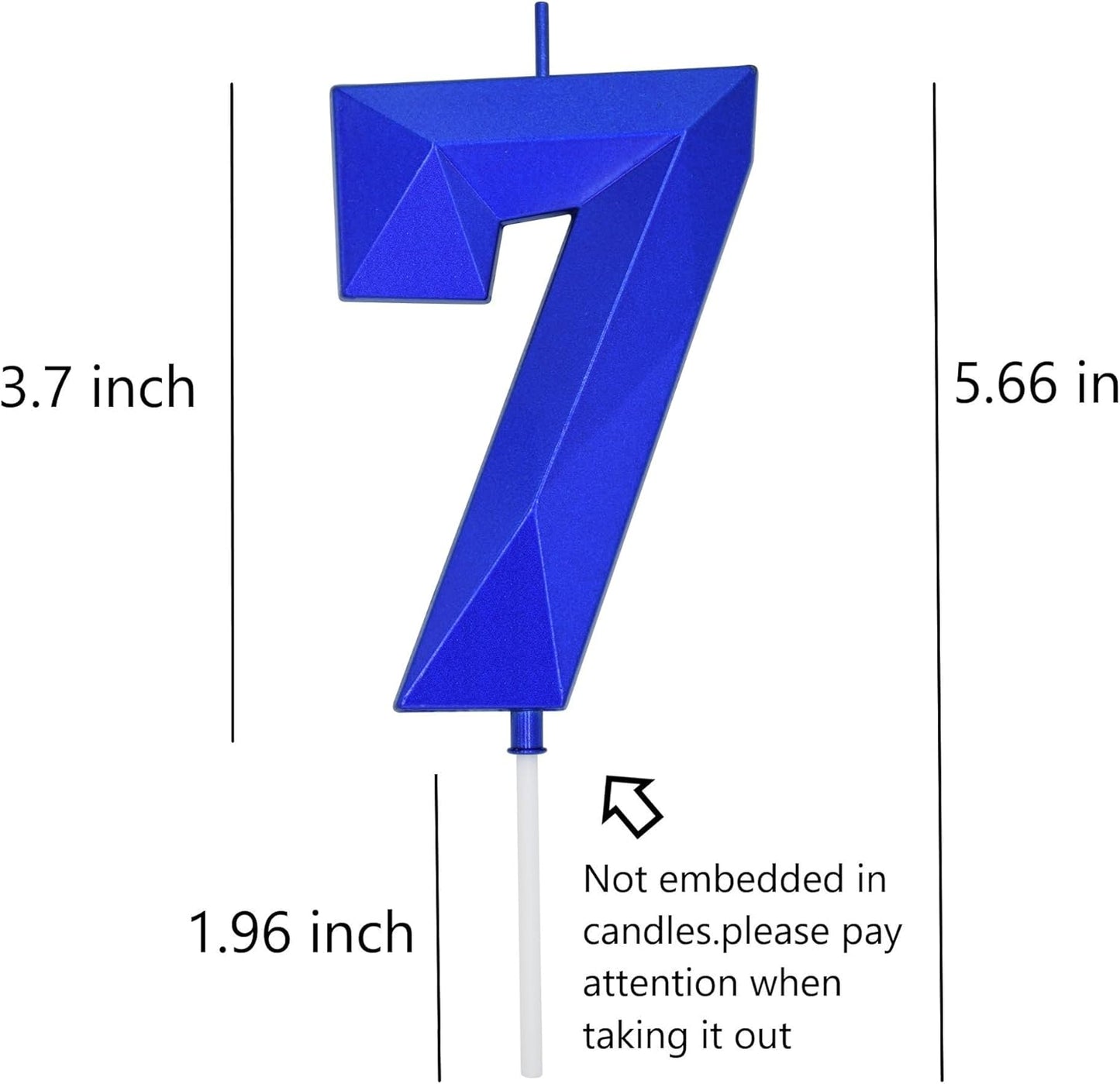 DERVENTA Large Birthday Candle Number 3D Blue 3.7 inch Party Celebration Anniversary Decoration Cake Topper 1 Piece (Number 7 Blue)