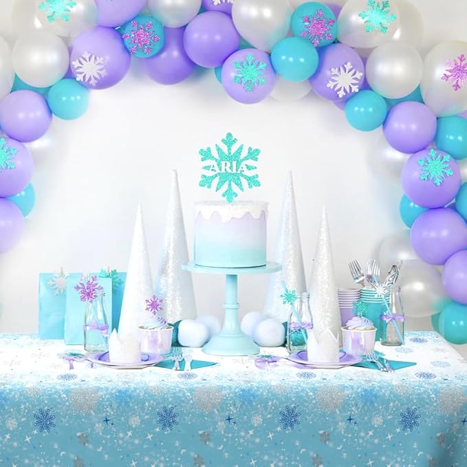 6 PCS Blue Plastic Snowflake Tablecloth(54x108 Inch) Frozen Birthday Winter Wonderland Decorations Disposable Table Cover Tablecloths for Christmas Holiday New Year Party Favors Supplies Decor