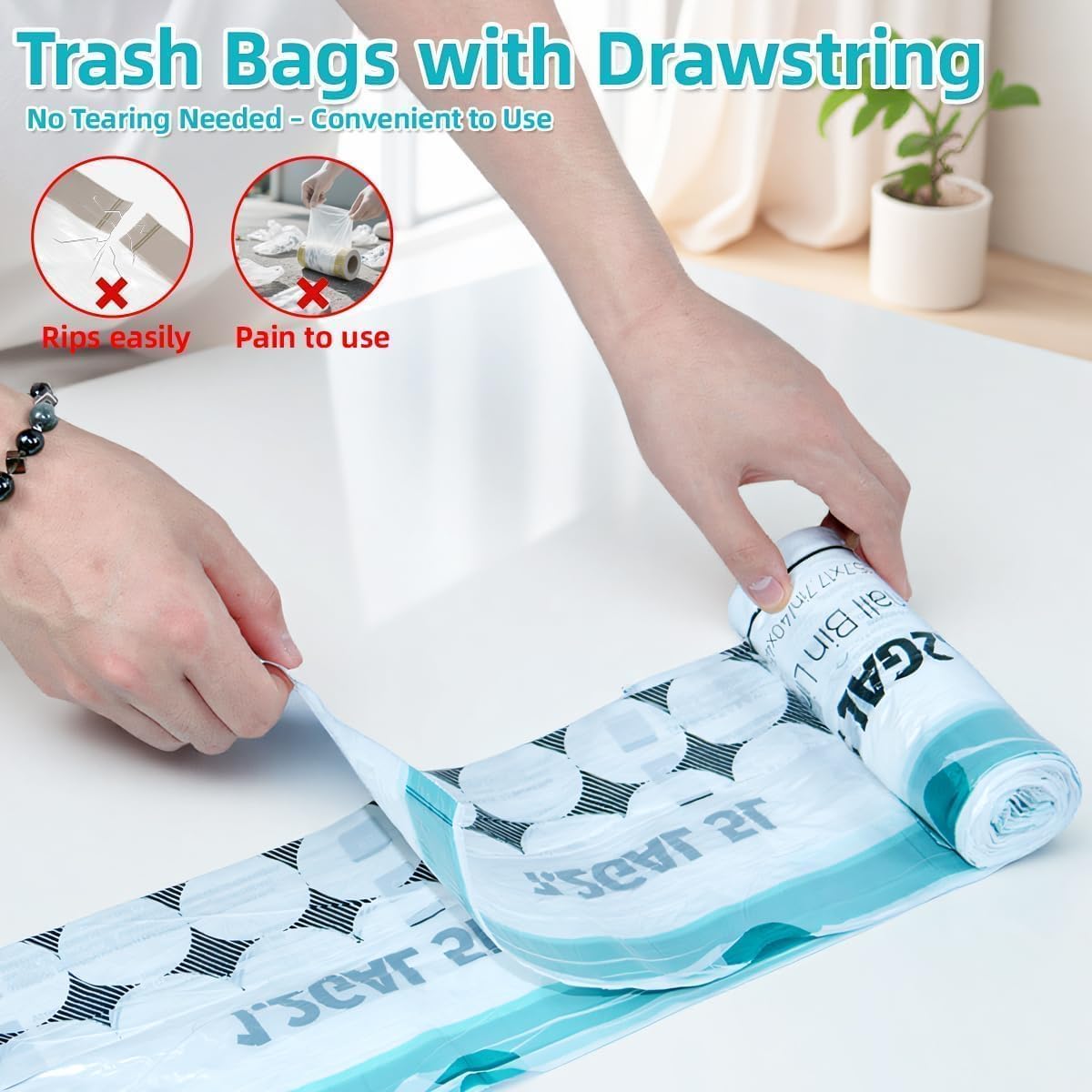 OKKEAI 1.2 Gallon Mini Drawstring Trash Bags, Small Bathroom Garbage Bags 5L – Leak-Proof Tear-Resistant Wastebasket Liners for Bathroom, Office 70 Count