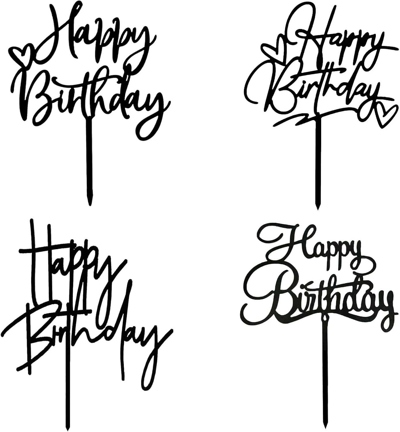 ZHENGYE Happy Birthday Cake Topper Set 4 PCS Black Happy Birthday Cupcake Toppers Acrylic Cake Toppers Decoration For Women Men Baby Shower Birthday Party Decoration Supplies