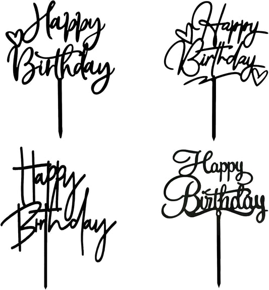 ZHENGYE Happy Birthday Cake Topper Set 4 PCS Black Happy Birthday Cupcake Toppers Acrylic Cake Toppers Decoration For Women Men Baby Shower Birthday Party Decoration Supplies