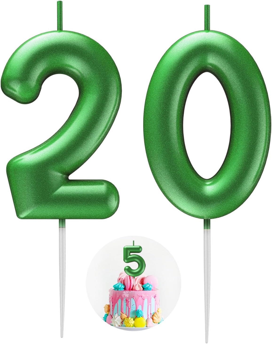 Green Number 20 Candle Happy Birthday 3D Number Candles for Birthday Cake Party Decoration Wedding Anniversary Celebration Supplies