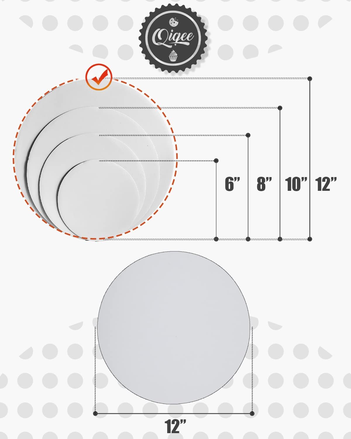 qiqee 40-Packs Cake Boards Round 12 Inch White Cake Circles Rounds Base Food-Grade Cardboard Cake Plate（Thinner But Stronger）