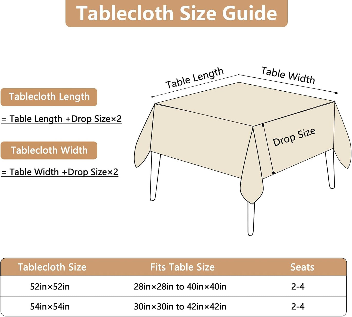 Fabric 52x52 Inch Square Table Cloth, Faux Linen Textured Water Resistant & Wipeable Card Tablecloth, Reusable for Dinning Kitchen Patio, Beige