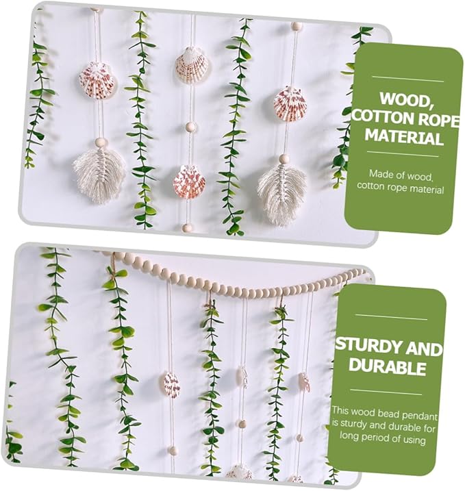 Lurrose Boho Wooden Bead Garland with Simulated Eucalyptus Leaves Rustic Farmhouse Hanging Wall Decor for Bedroom Living Nursery Pastoral Style Vines Decoration