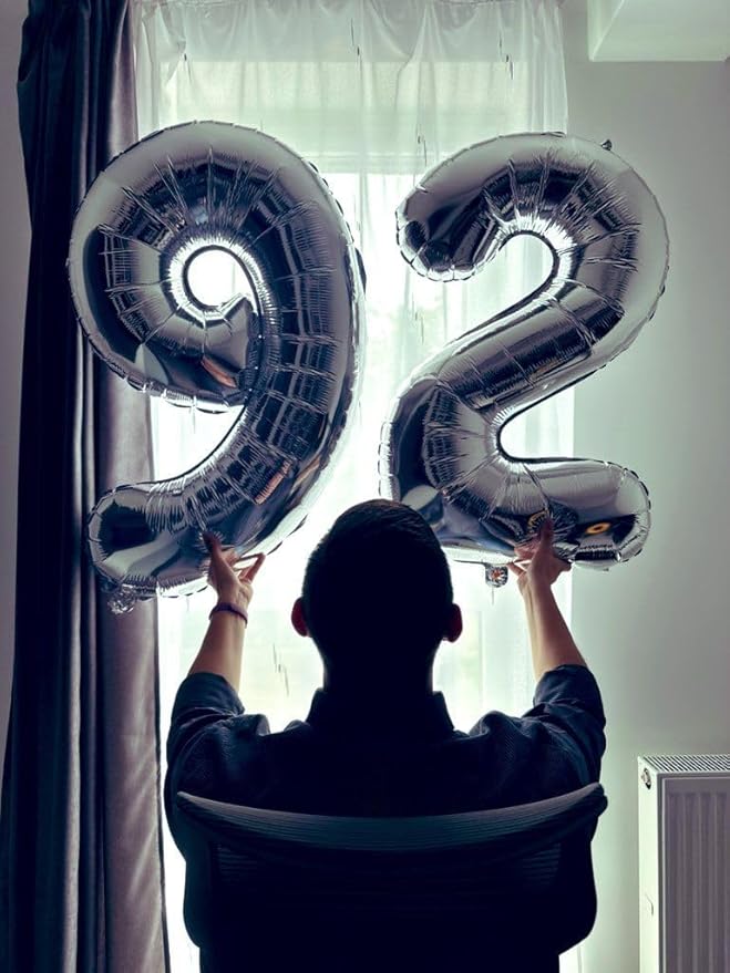 Silver 9 Balloon, Number Balloons 40 Inch, 9th Giant Birthday Decorations for Boys Girls, 19th 29th Silver Party Decorations Supplies, Number 9 Balloon