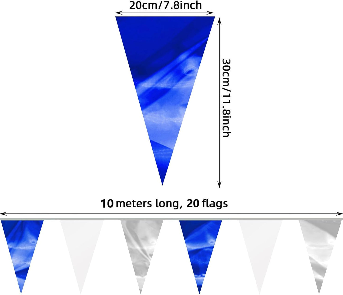 32.8FT Navy Blue White Silver Glitter Triangle Pennant Banner Flag Metallic Bunting Fabric Garland for Christmas Graduation Wedding Bridal Shower Nautical Ahoy Achor Theme Party Decorations Decor