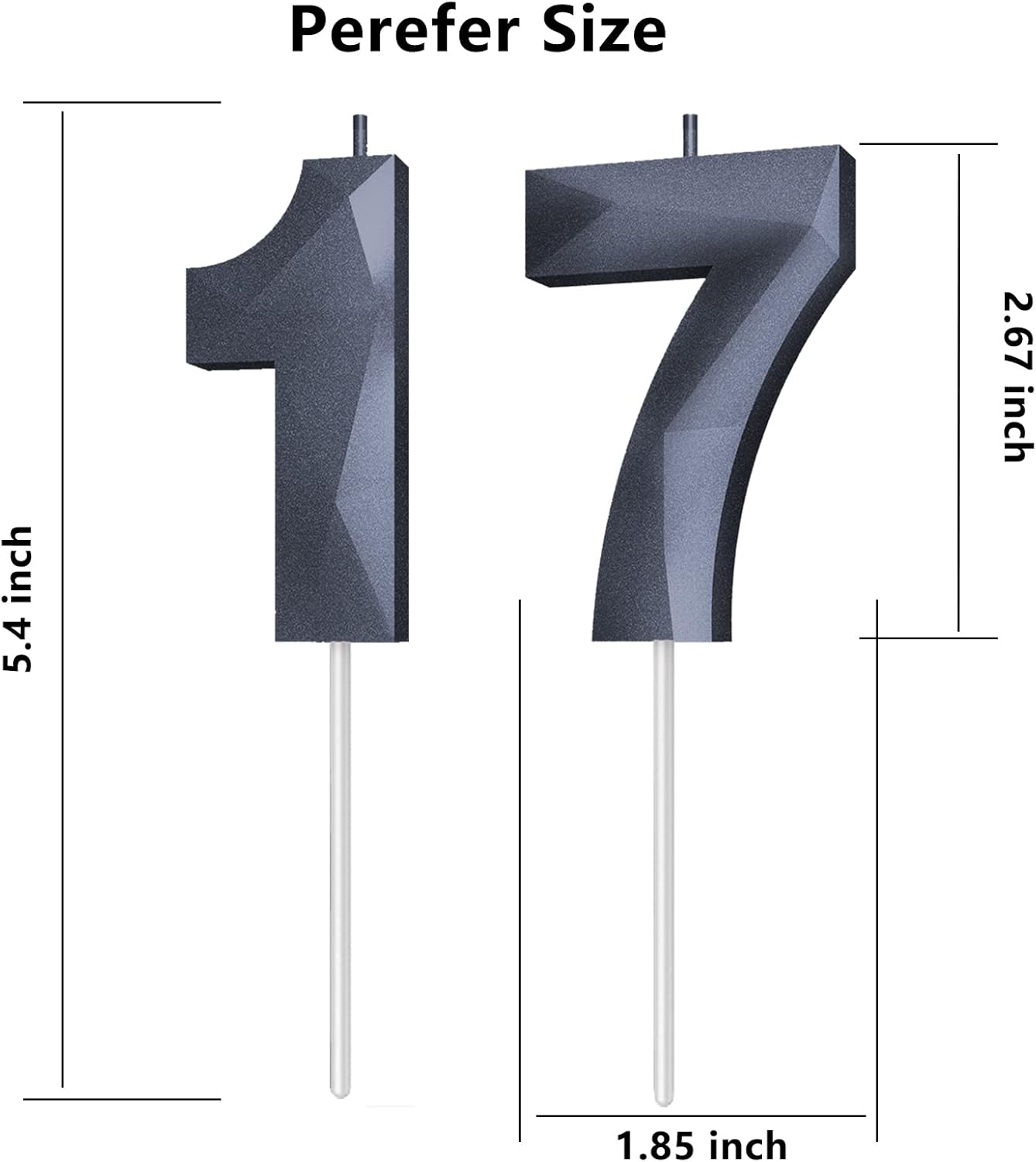 Number Birthday Candles(17 Candle Black) 3D Diamond Shape 17th Happy Birthday Cake Topper Decorations for Boy Men Birthday Wedding Anniversary Celebration Theme Party Supplies