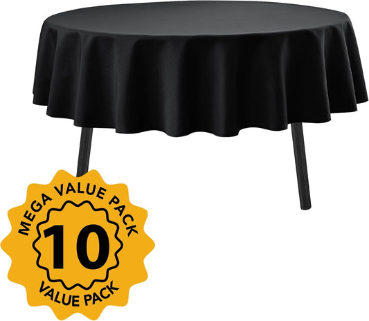 10-Pack Black Round Tablecloths, 90 Inches, Stain-Resistant Polyester for 4-5 Ft Round Tables - Washable Table Covers for Weddings, Banquets, Birthday Parties, Events