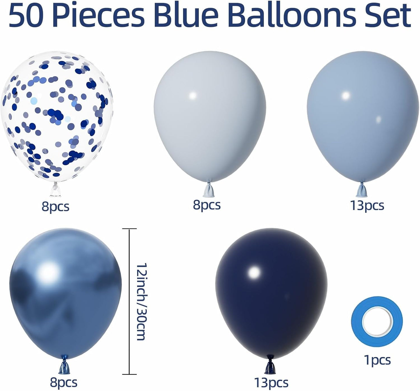 AULE Party Balloons 50 Pcs 12 inch Blue Helium Shiny Latex Metallic Confetti Thicken Mix Balloons Wedding Birthday Baby Shower Graduation Carnival Party Decorations