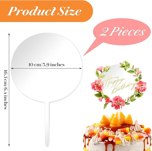 2PCS 4" Custom Cake Topper Blank Clear Acrylic Cakes Toppers, Round Name Cake Toppers Sticks Reusable DIY Birthday Cakes Topper for Personalized Custom Wedding Birthday Festival Party Decorations