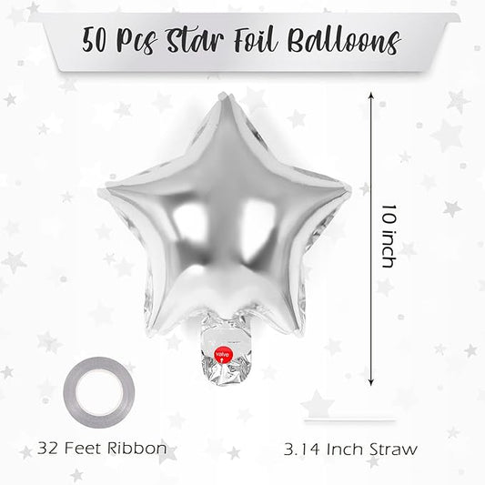 50 Pcs Star Balloons,10 Inch Star Foil Balloons,Stars Shaped Balloon Mylar Helium Balloon for Birthday Party Anniversary Wedding Baby Shower Decorations (10inch-silver)