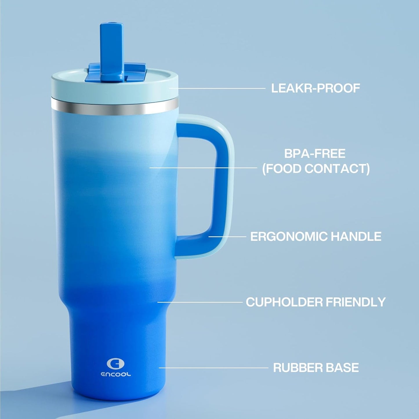 40 oz Tumbler with Handle and Straw: Stainless Steel Insulated Tumbler Keeps Cold for 24 Hours, Leakproof Travel Cup Fits in Cup Holder and BPA-Free, Sea