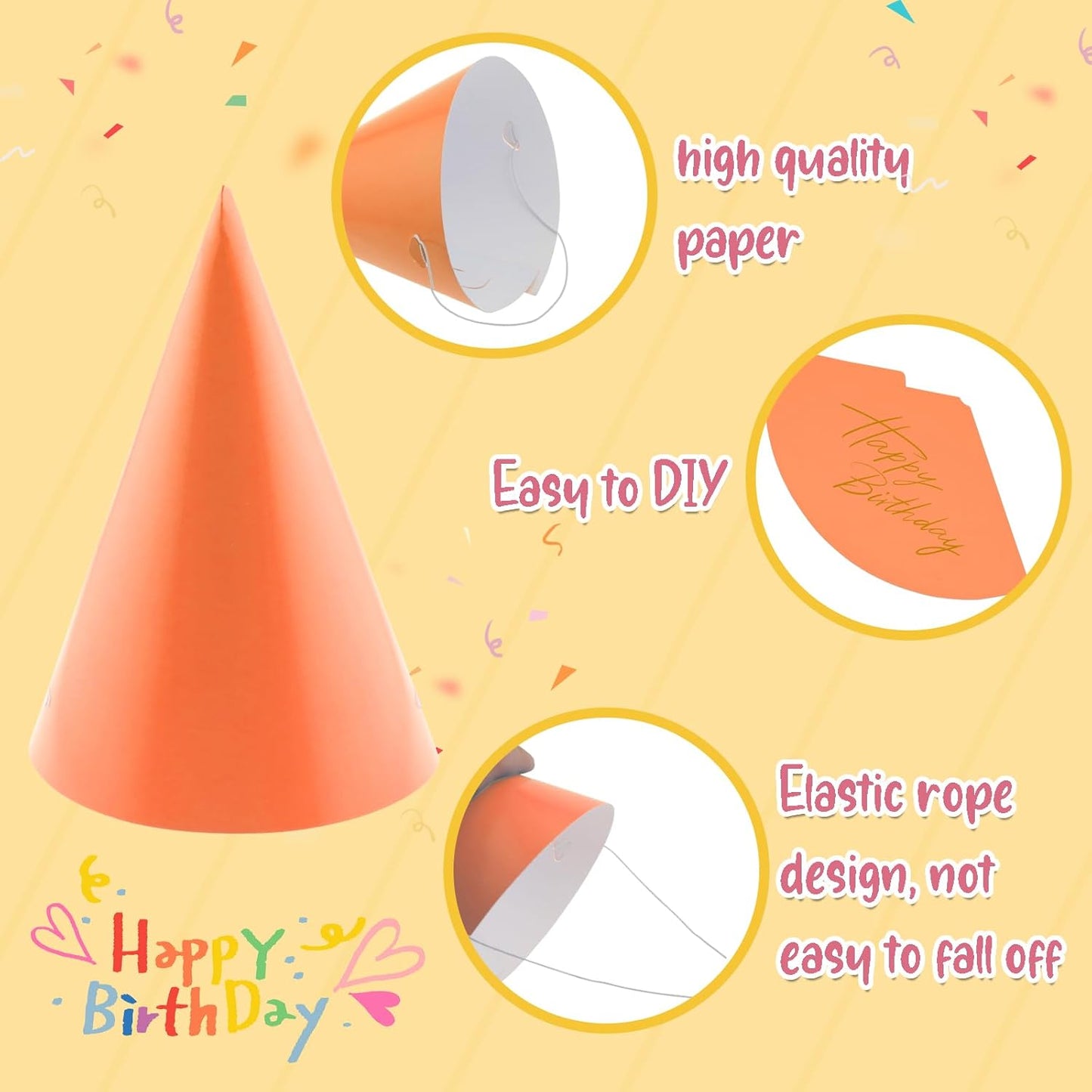 24 PCS Party Cone Hats DIY Birthday Paper Cone Hats for Kids and Adults Birthday, Baby Shower, Bridal Shower