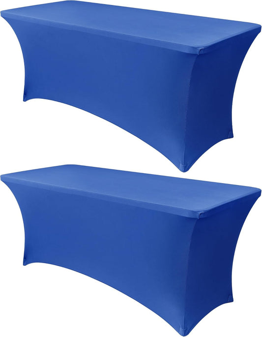 Obstal 4Ft Stretch Spandex Table Cover for Standard Folding Tables - 2 Pack Universal Rectangular Fitted Tablecloth for Party, Banquet, Events, Trade Show (Royal Blue, 48L x 24W x 30H Inches)