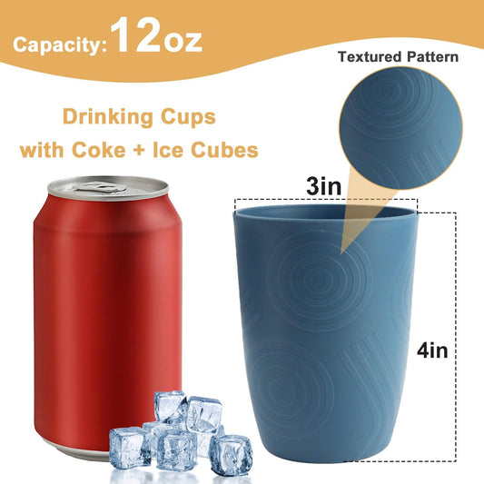 Premium Wheat Straw Cups Drinking Glasses Set of 6 Alternative to Plastic Cups Reusable Unbreakable Water Tumblers 12 OZ Microwave and Dishwasher Safe Cup for Kitchen - Blue