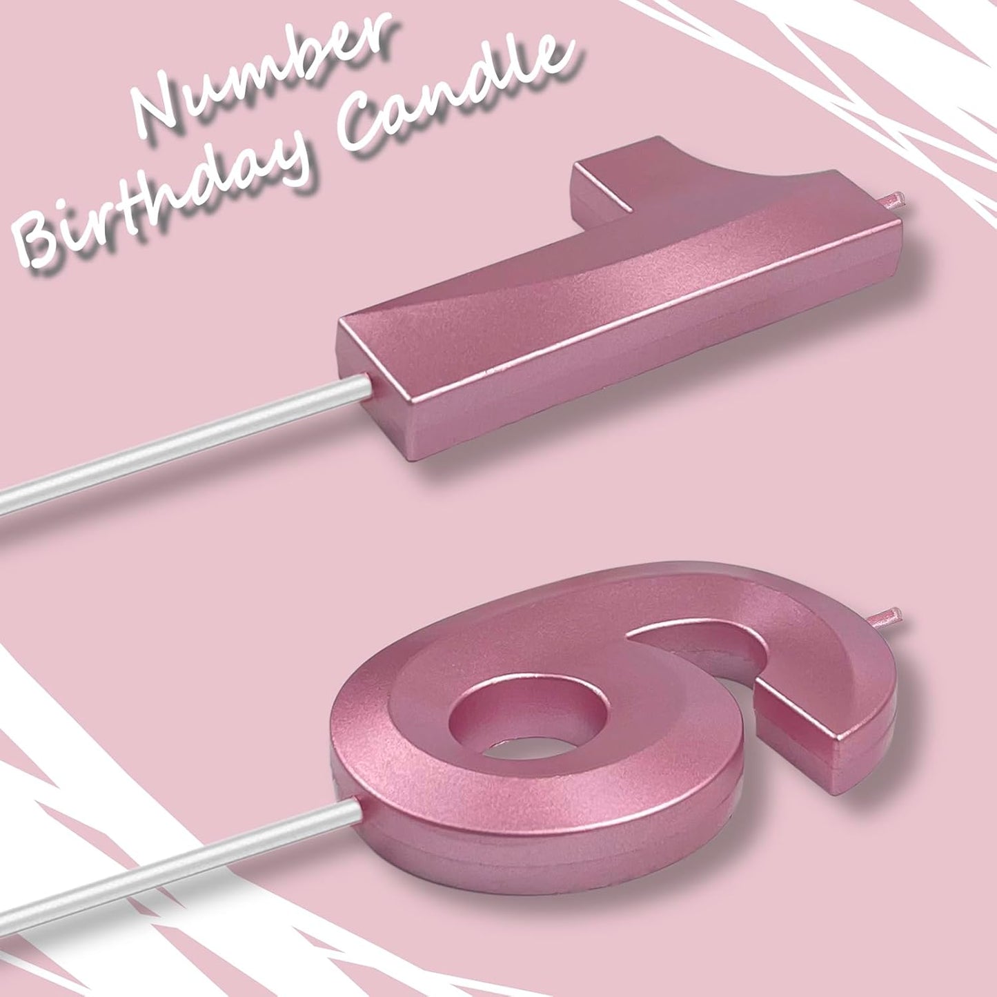 Pink Number 16 Candles, 3D Diamond 2.76 Inch Cake Topper Birthday Candles for Wedding Anniversary Cake Decorations, Happy Birthday Party Decorations