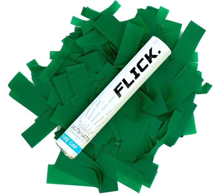 Ultimate Confetti - 8 Pack Dark Green Confetti Wands - Handheld 6" Biodegradable Tissue Paper Confetti Flick Flutter Sticks For Wedding, Birthday, Parties & Live Events - 1 Handful, 0.5 oz Each Stick