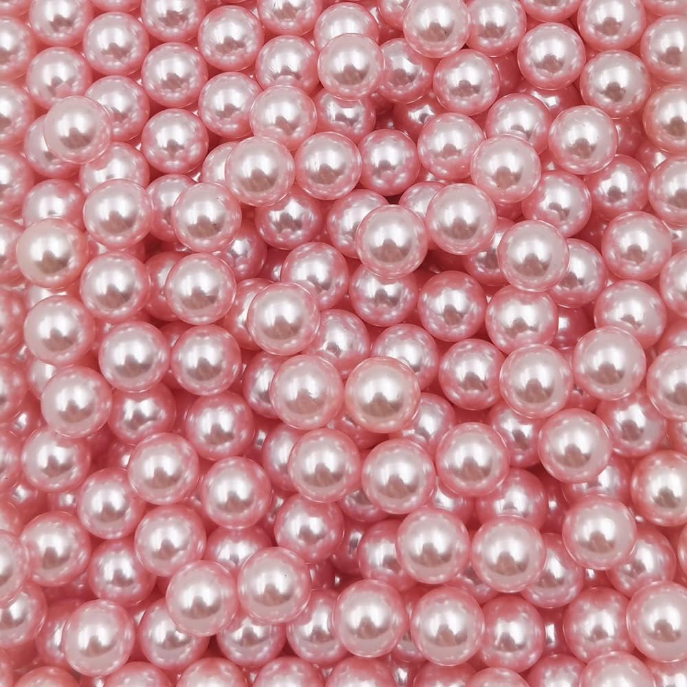 INSPIRELLE 340pcs Pink Undrilled ABS Art Faux Pearls for Vase Fillers, 12mm No Hole Makeup Beads to Hold Lipstick Eyeliner, Imitation Round Pearl Beads for Table Scatter Home Wedding Decoration