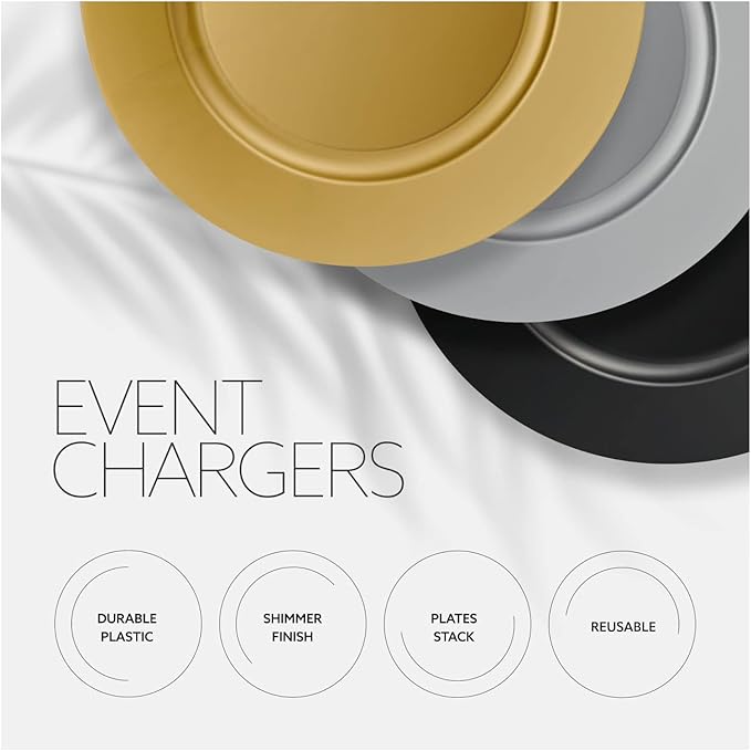 13'' Party Chargers Large Plates & Platters Great for Elegant Party's Weddings Tableware Great for Serving dish Gold Pack of 6