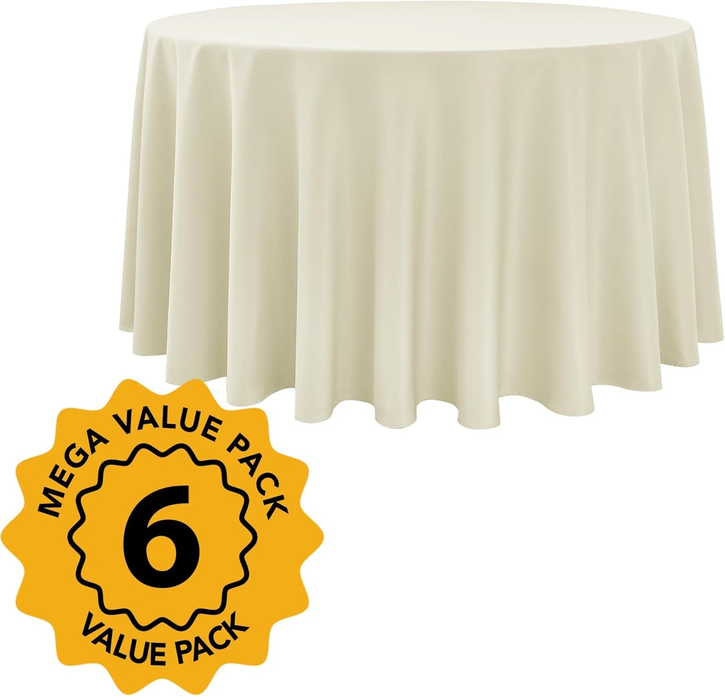 6-Pack Ivory Round Tablecloths, 120 Inches, Stain-Resistant Polyester for 5-6 Ft Round Tables - Washable Table Covers for Weddings, Banquets, Birthday Parties, Events
